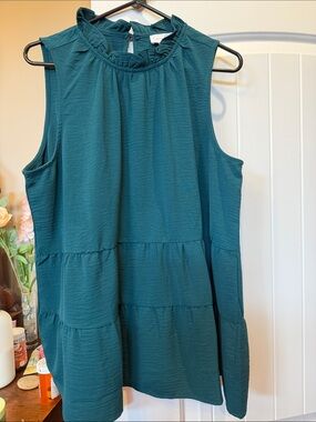 Mud Pie Teal Sleeveless Ruffled-Neck Tiered Tunic